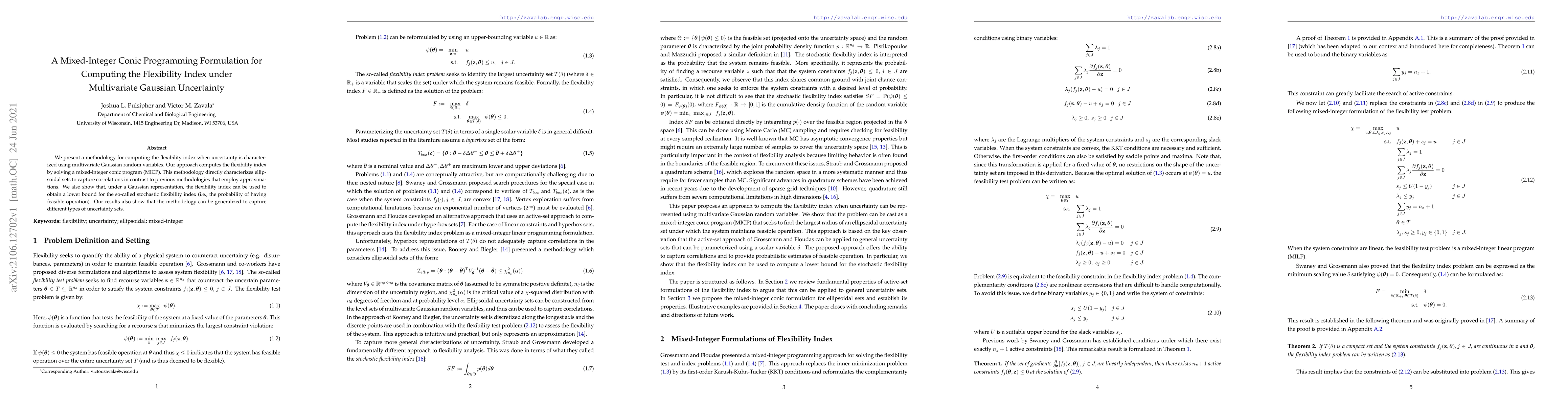 Thumbnail for A Mixed-Integer Conic Programming Formulation for Computing the
  Flexibility Index under Multivariate Gaussian Uncertainty