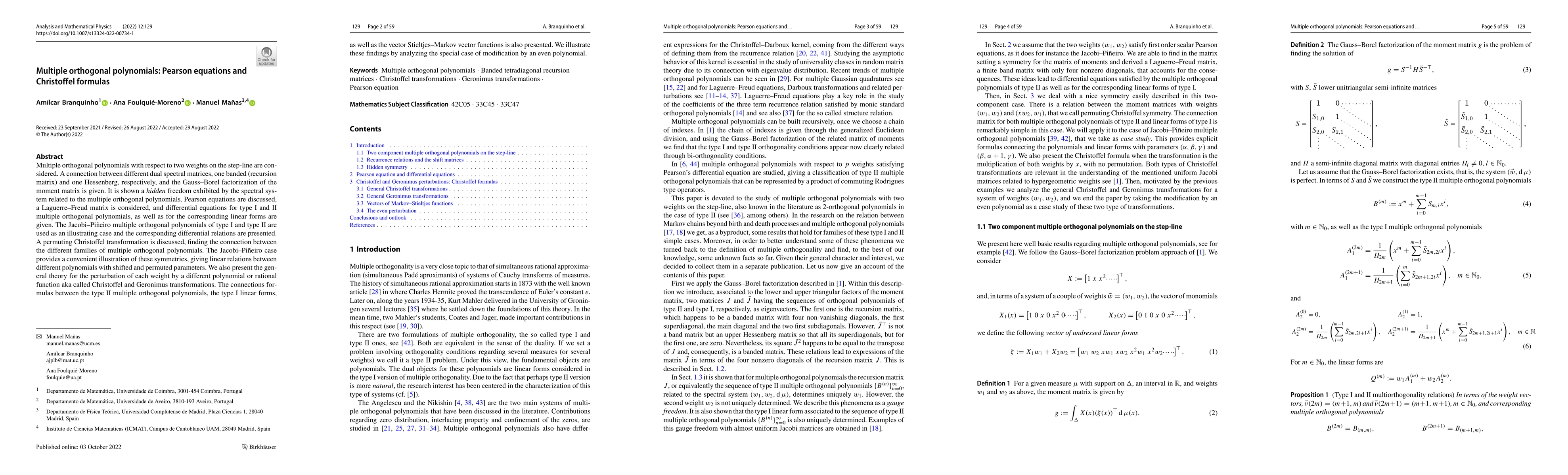 Thumbnail for Multiple orthogonal polynomials: Pearson equations and Christoffel
  formulas