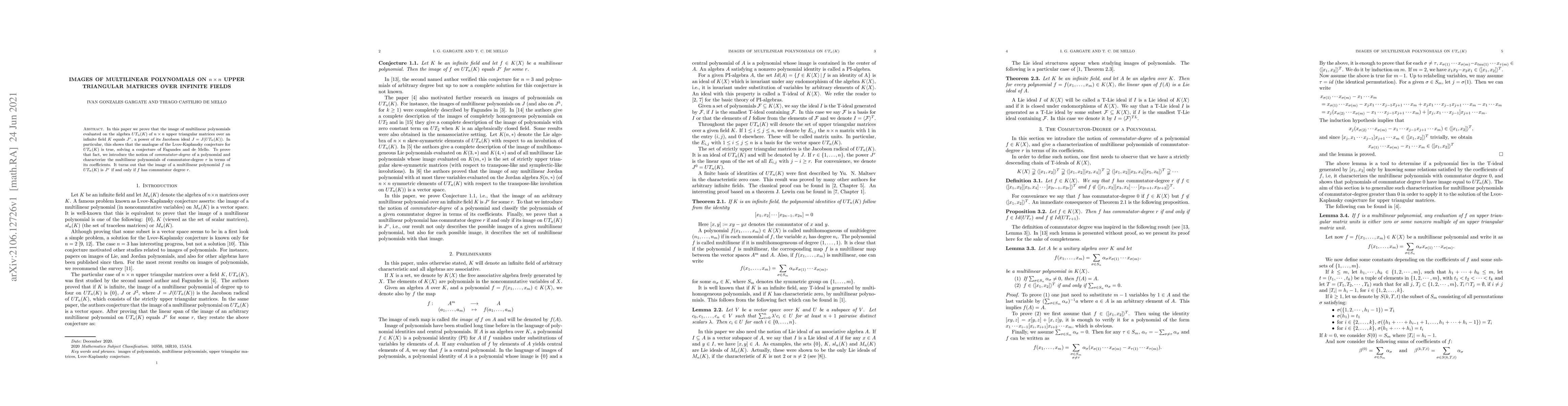 Thumbnail for Images of multilinear polynomials on $n\times n$ upper triangular
  matrices over infinite fields