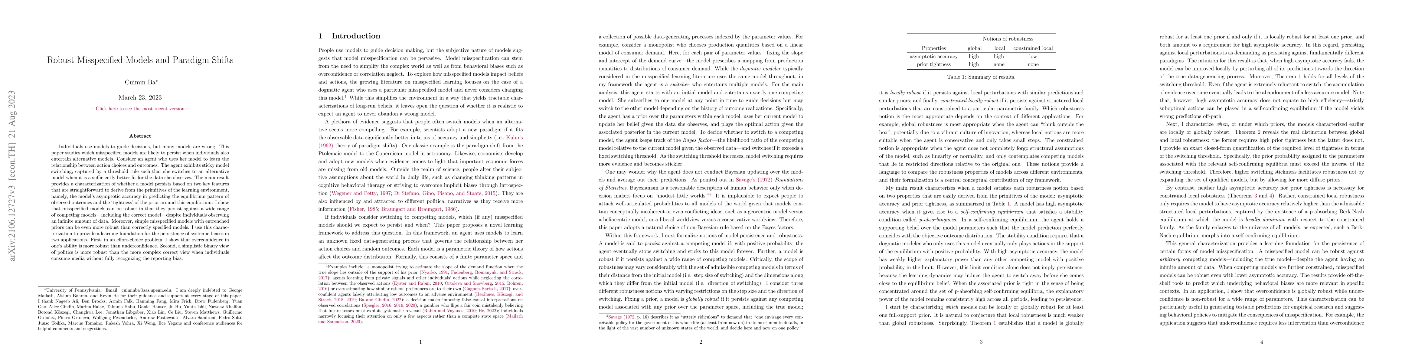 Thumbnail for Robust Misspecified Models and Paradigm Shifts