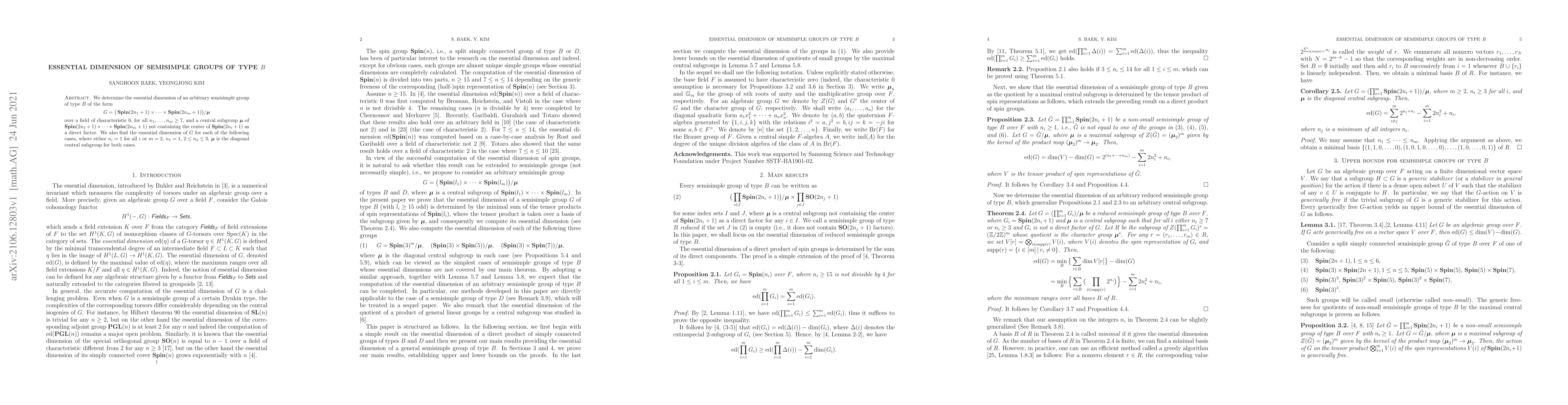 Thumbnail for Essential dimension of semisimple groups of type $B$