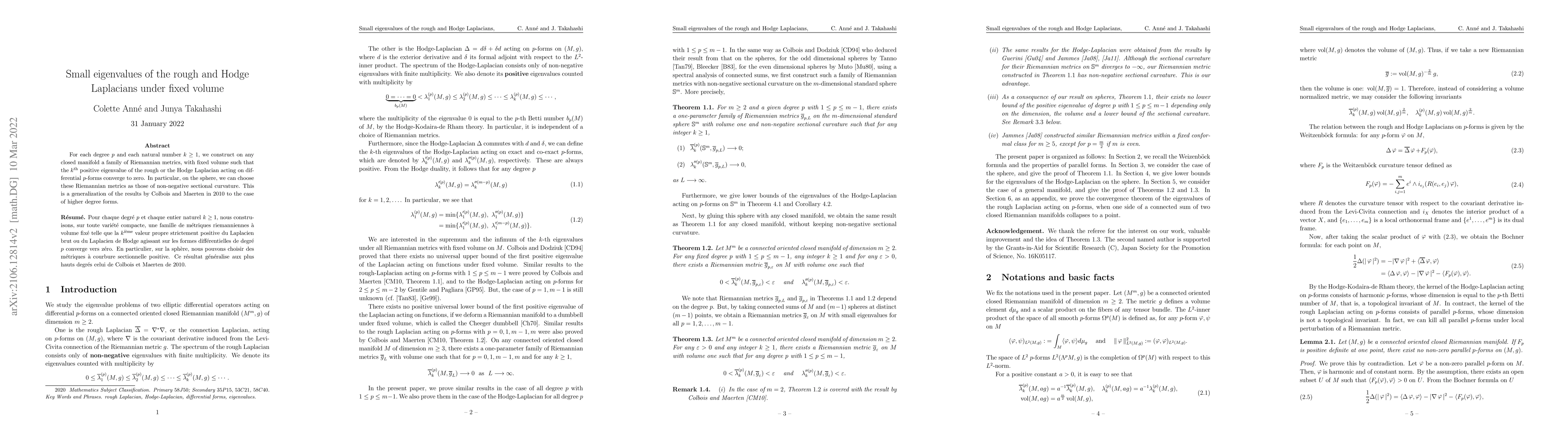 Thumbnail for Small eigenvalues of the rough and Hodge Laplacians under fixed volume