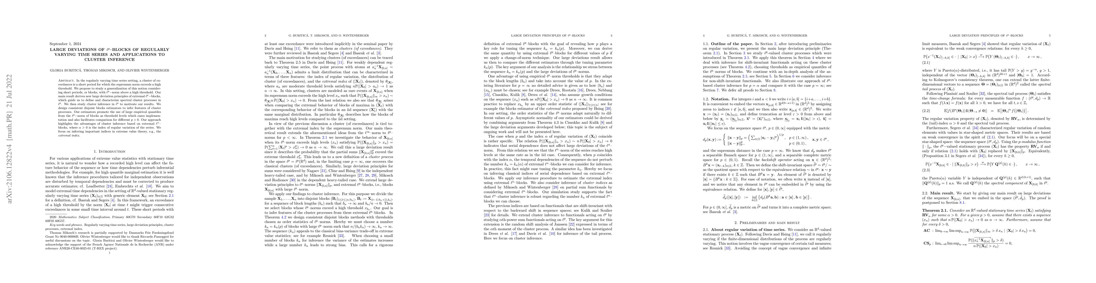 Thumbnail for Large deviations of lp-blocks of regularly varying time series and
  applications to cluster inference