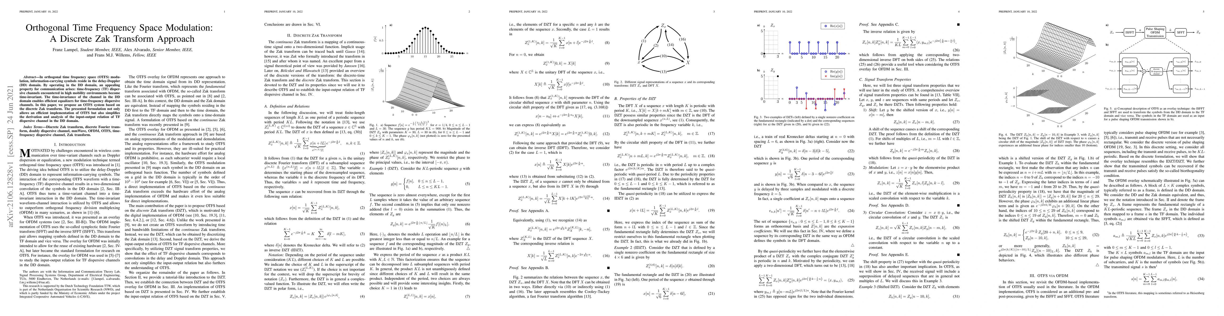 Thumbnail for Orthogonal Time Frequency Space Modulation: A Discrete Zak Transform
  Approach