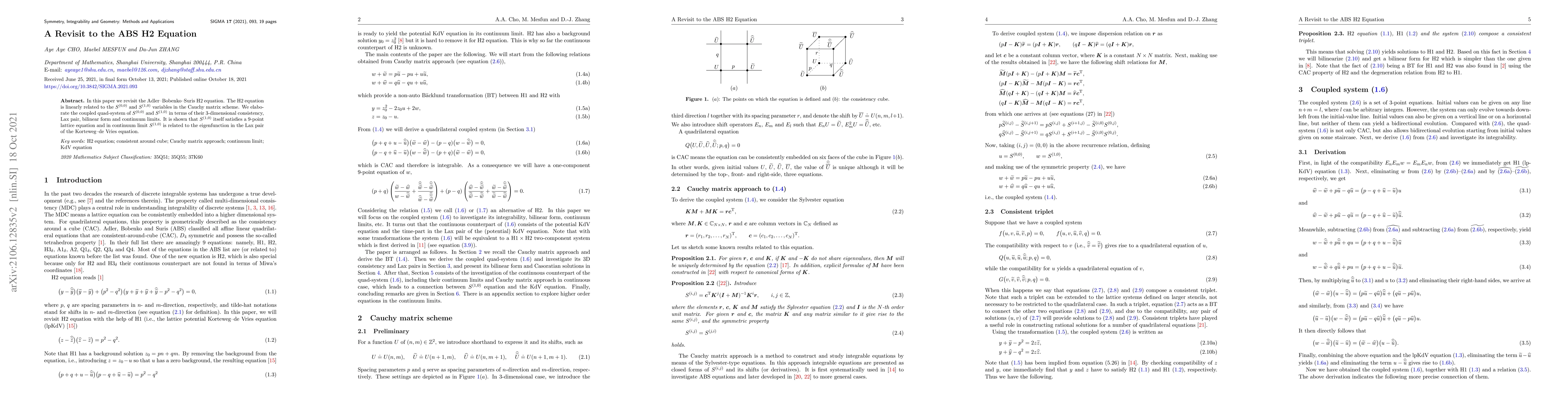 Thumbnail for A Revisit to the ABS H2 Equation