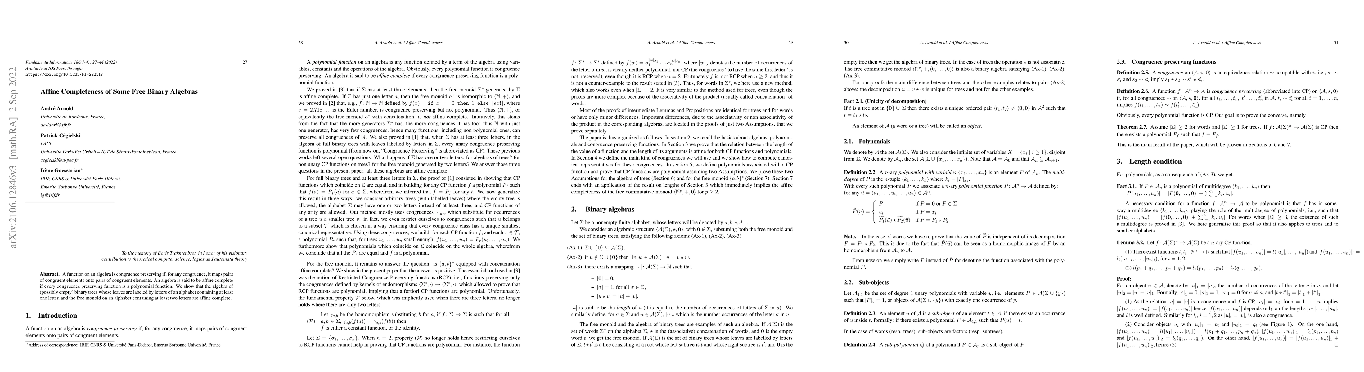 Thumbnail for Affine completeness of some free binary algebras