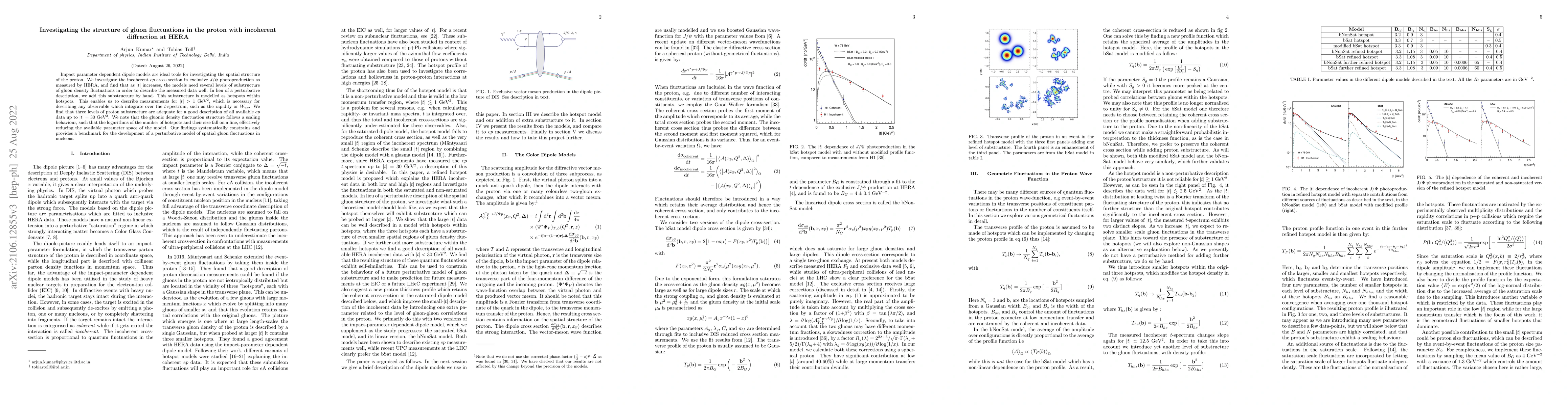 Thumbnail for Investigating the structure of gluon fluctuations in the proton with
  incoherent diffraction at HERA