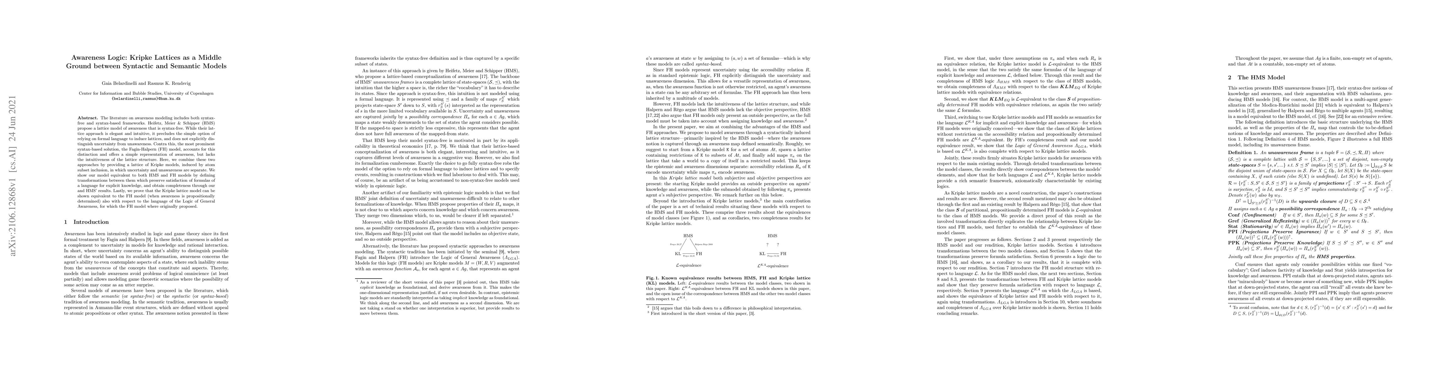 Thumbnail for Awareness Logic: Kripke Lattices as a Middle Ground between Syntactic
  and Semantic Models
