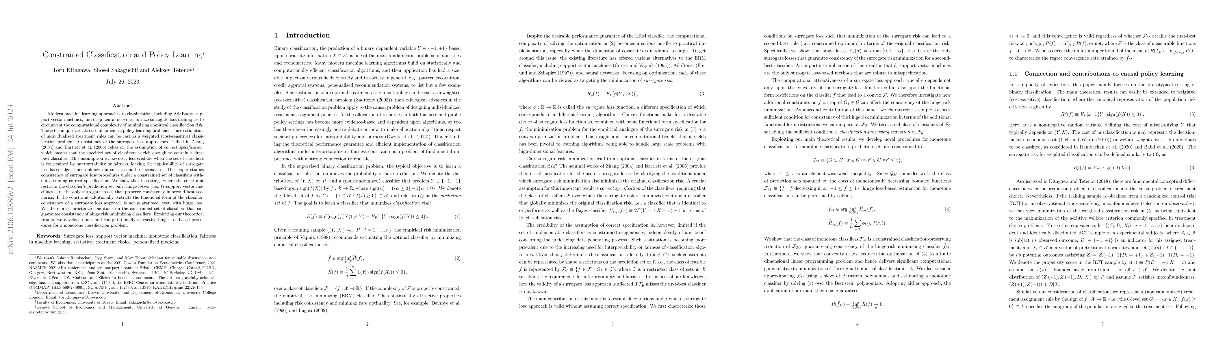 Thumbnail for Constrained Classification and Policy Learning