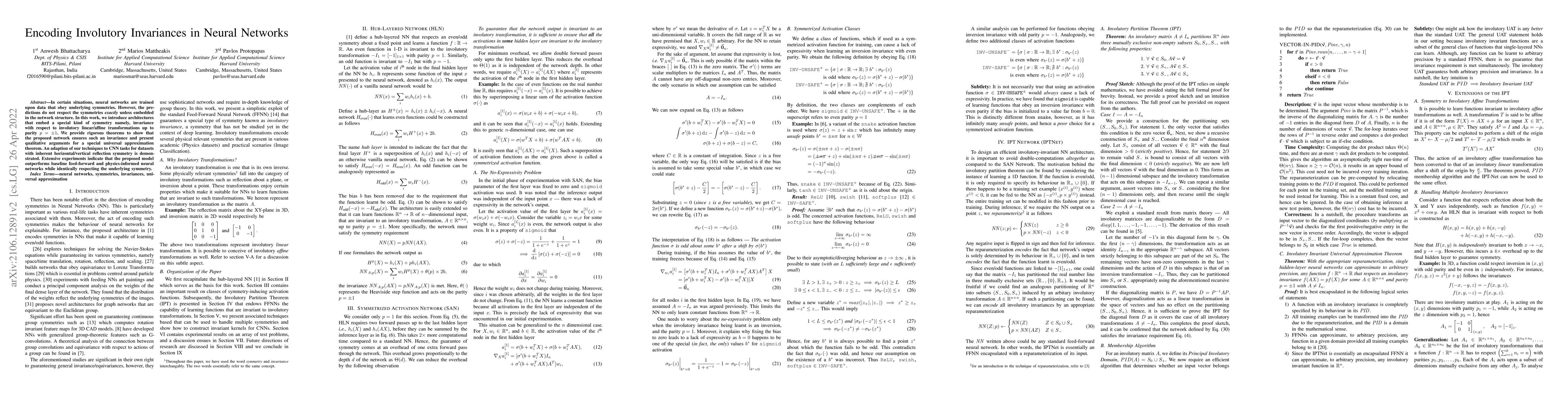Thumbnail for Encoding Involutory Invariances in Neural Networks