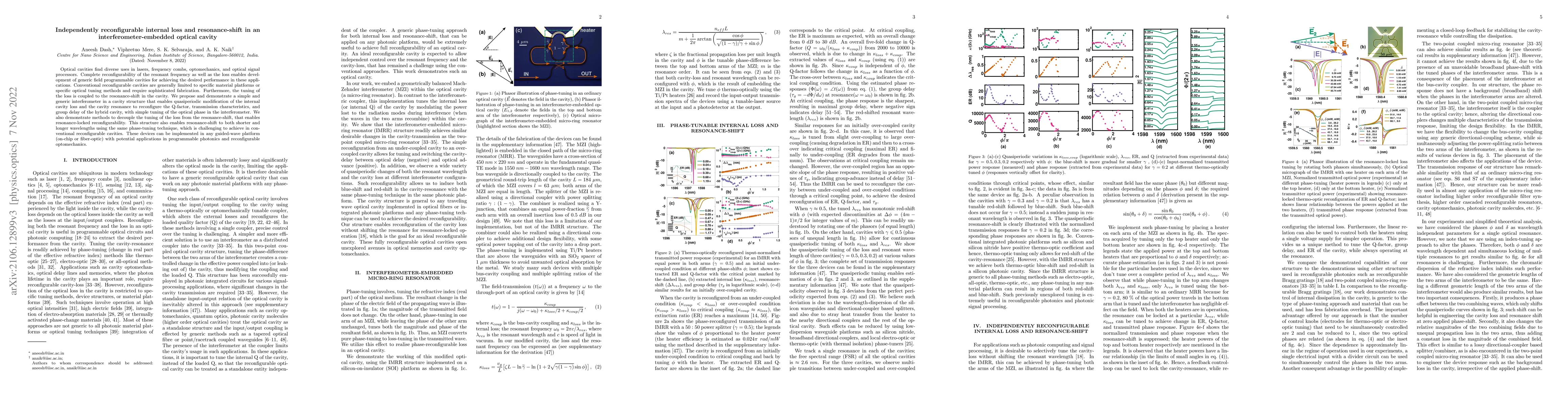 Thumbnail for Independently reconfigurable internal loss and resonance-shift in an
  interferometer-embedded optical cavity