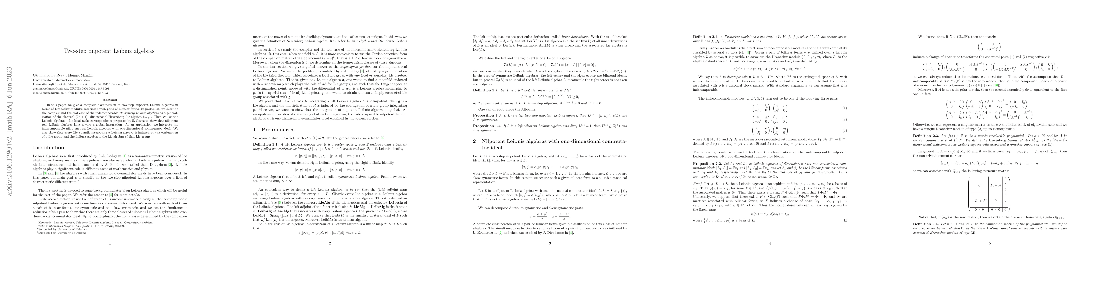 Thumbnail for Two-step nilpotent Leibniz algebras
