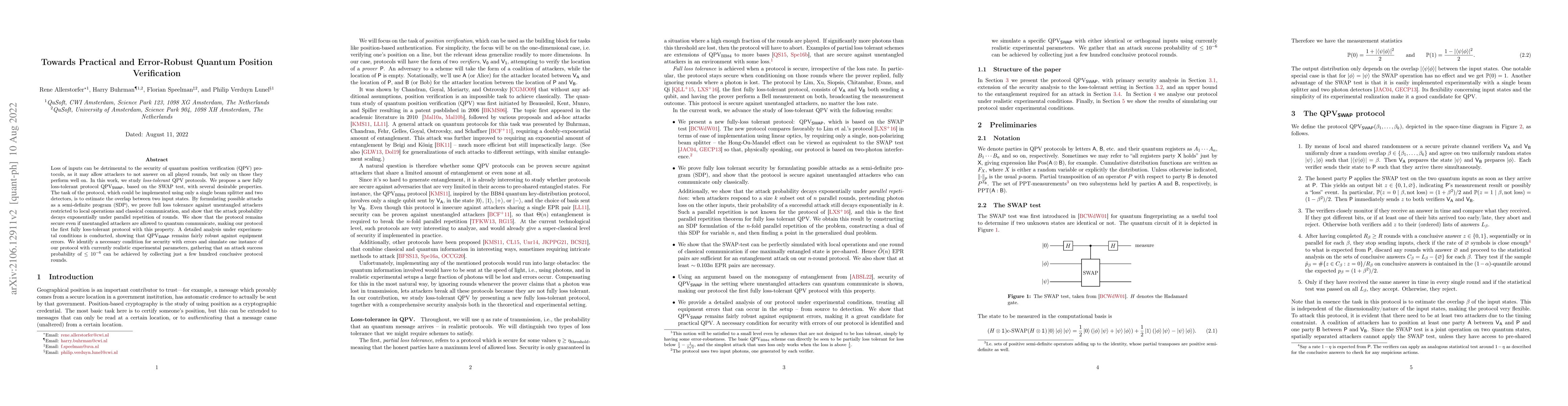 Thumbnail for Towards practical and error-robust quantum position verification
