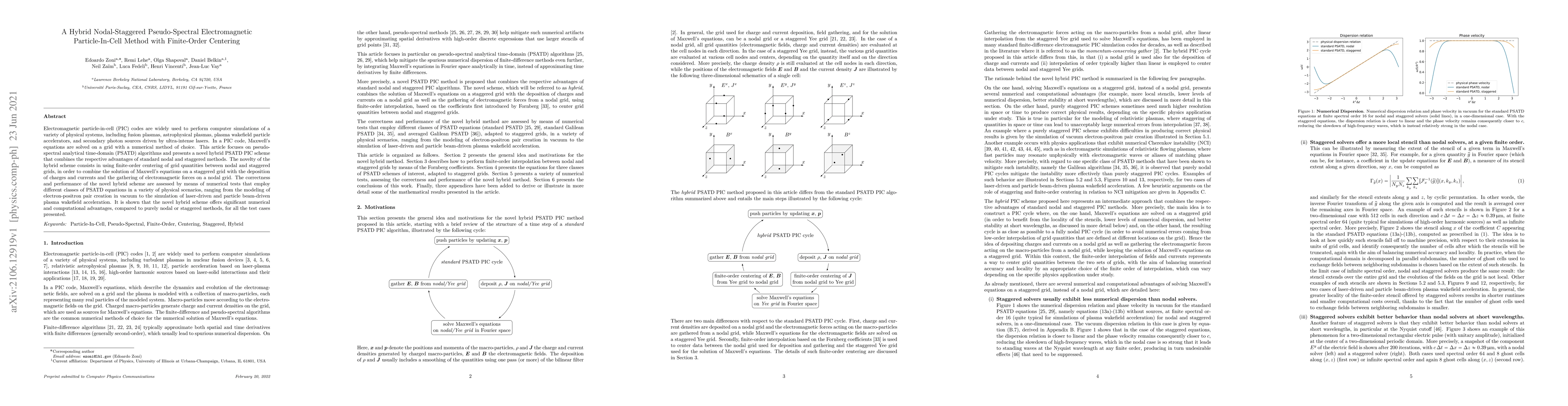 Thumbnail for A Hybrid Nodal-Staggered Pseudo-Spectral Electromagnetic
  Particle-In-Cell Method with Finite-Order Centering