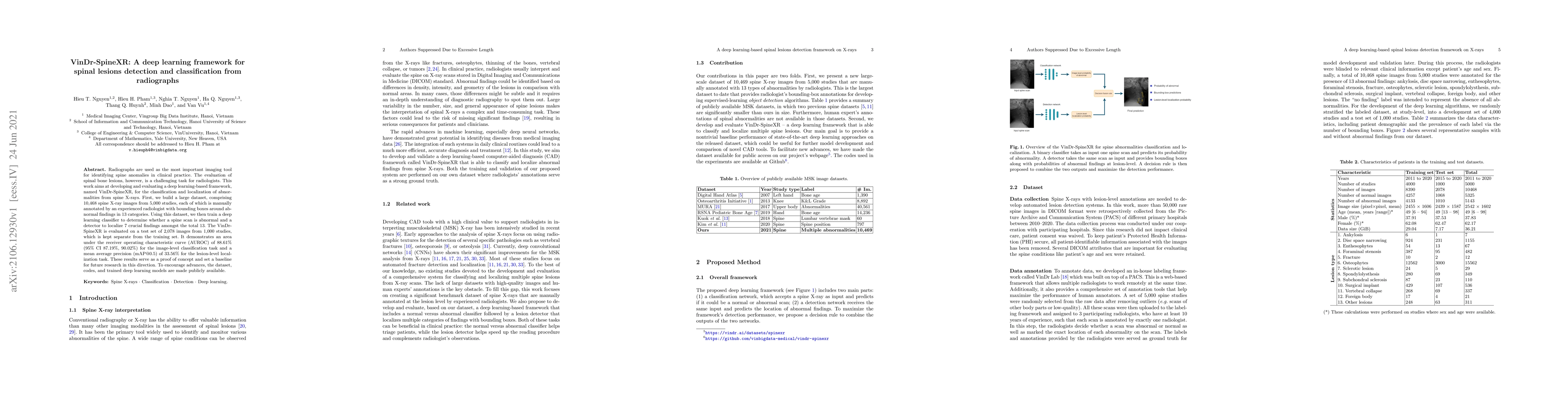 Thumbnail for VinDr-SpineXR: A deep learning framework for spinal lesions detection
  and classification from radiographs