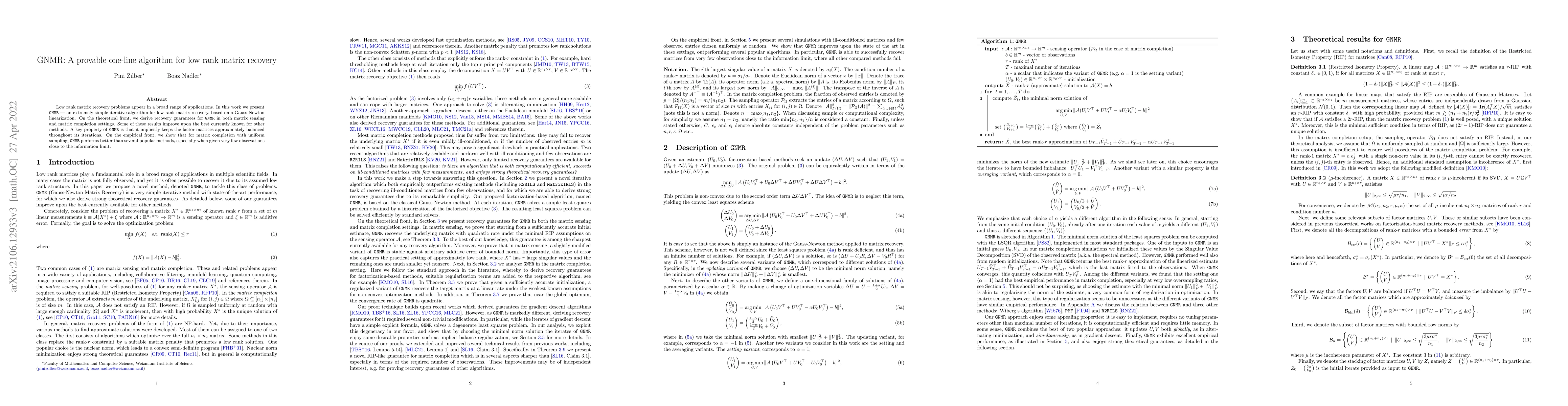 Thumbnail for GNMR: A provable one-line algorithm for low rank matrix recovery