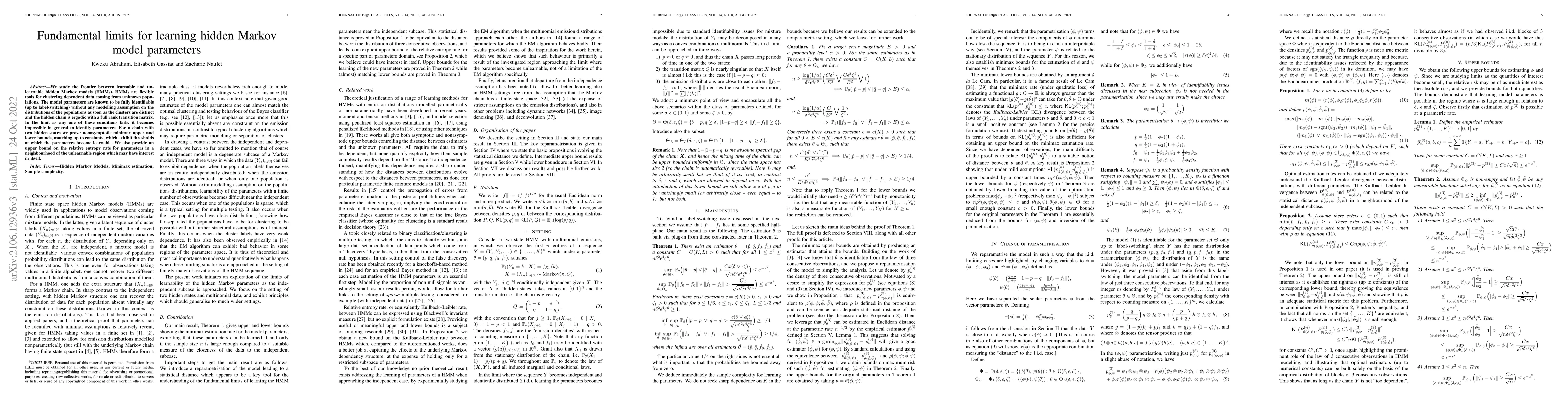 Thumbnail for Fundamental limits for learning hidden Markov model parameters