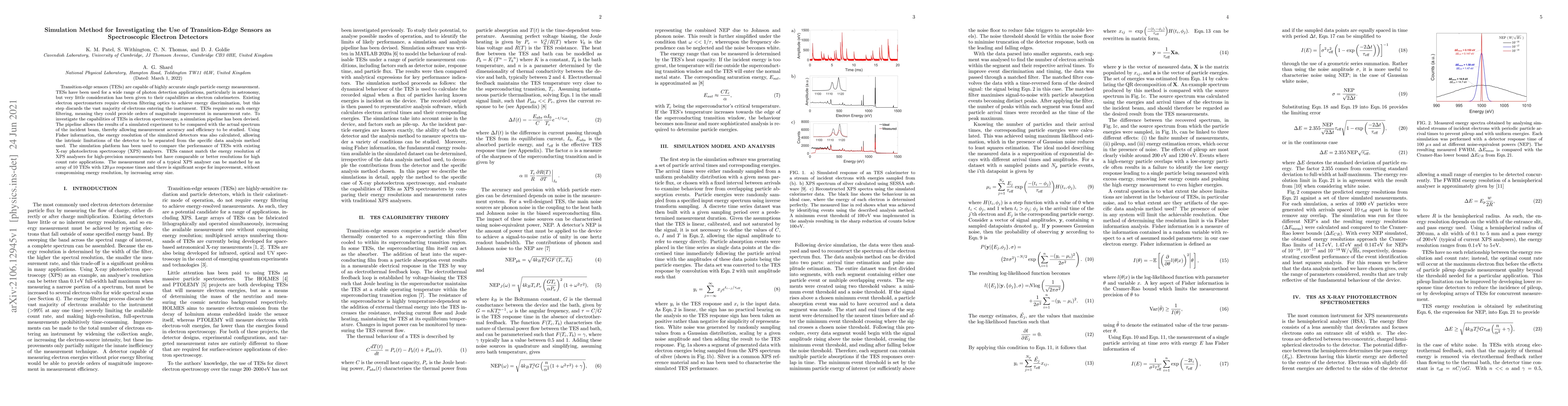 Thumbnail for Simulation Method for Investigating the Use of Transition-Edge Sensors
  as Spectroscopic Electron Detectors
