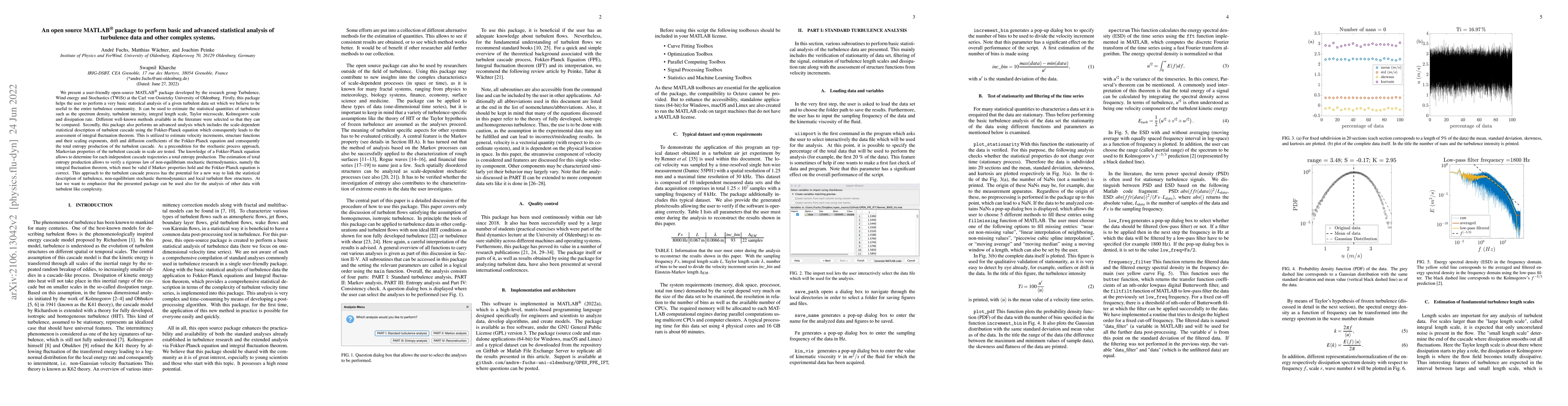 Thumbnail for An open source MATLAB package to perform basic and advanced statistical
  analysis of turbulence data and other complex systems