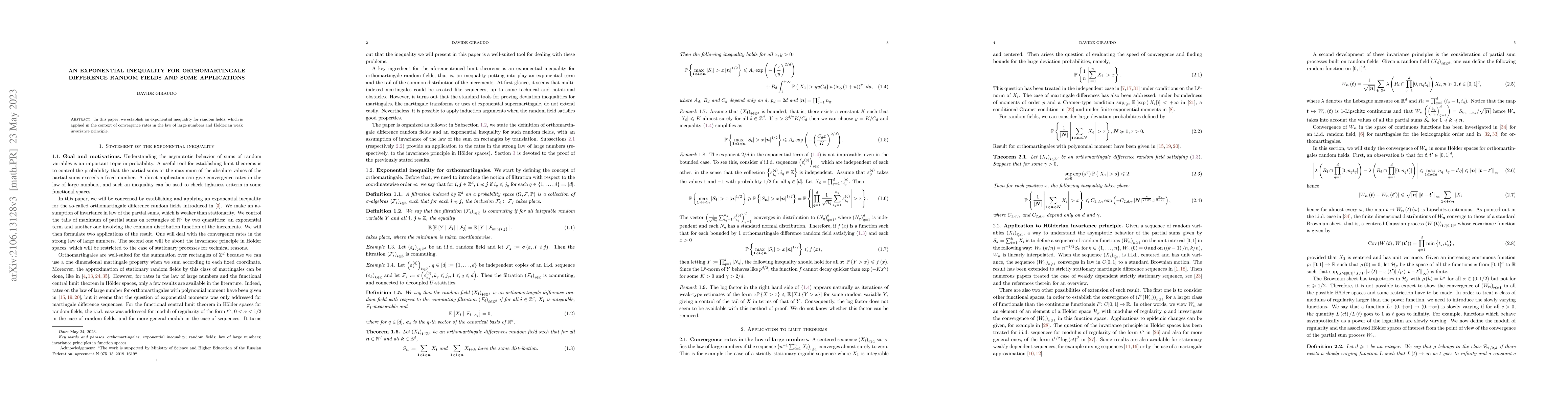 Thumbnail for An exponential inequality for orthomartingale differences random fields
  and some applications