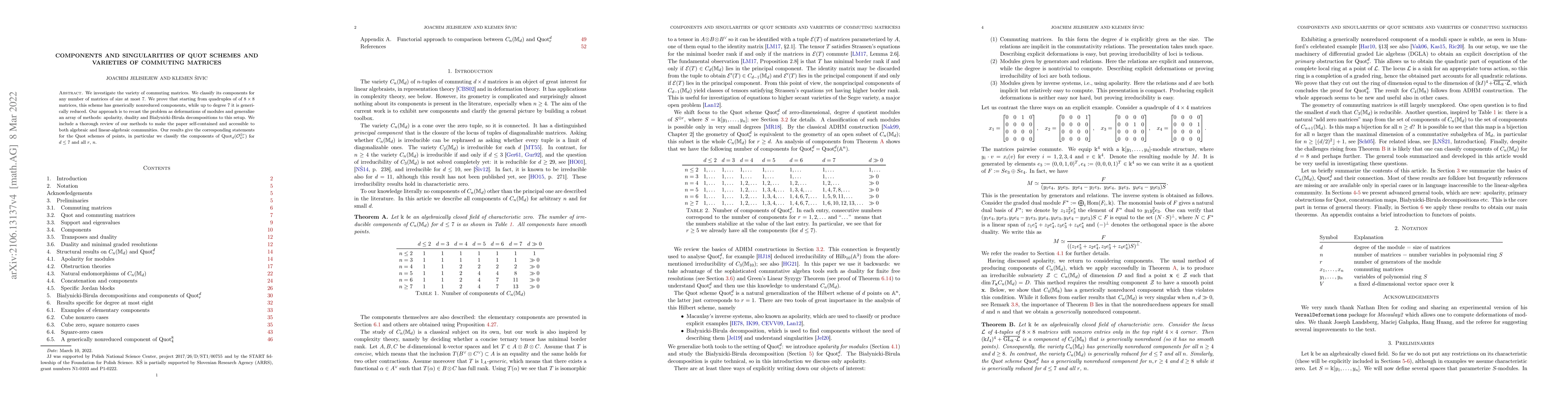 Thumbnail for Components and singularities of Quot schemes and varieties of commuting
  matrices