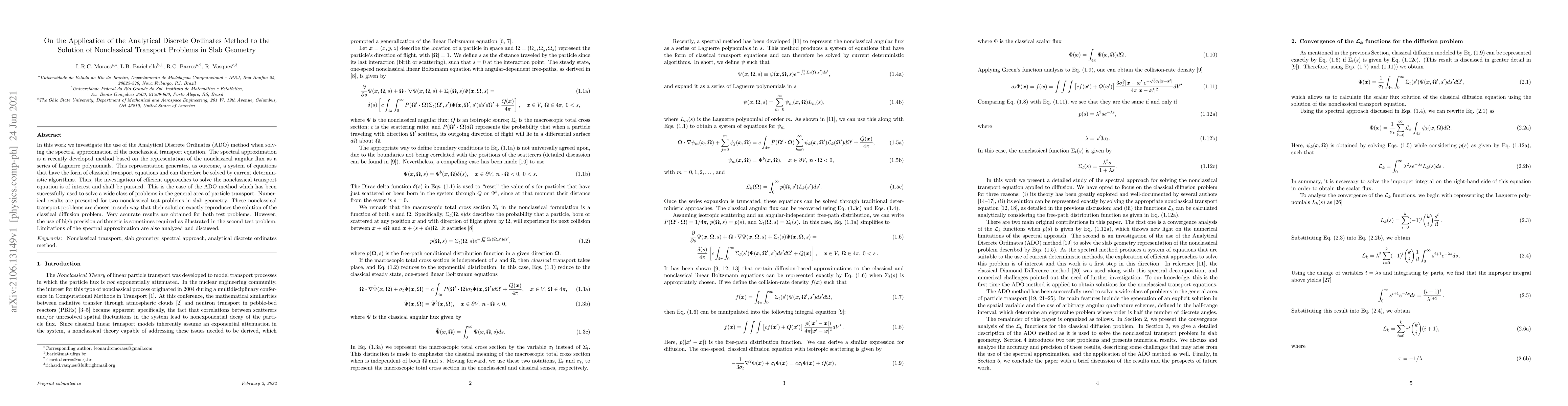 Thumbnail for On the Application of the Analytical Discrete Ordinates Method to the
  Solution of Nonclassical Transport Problems in Slab Geometry
