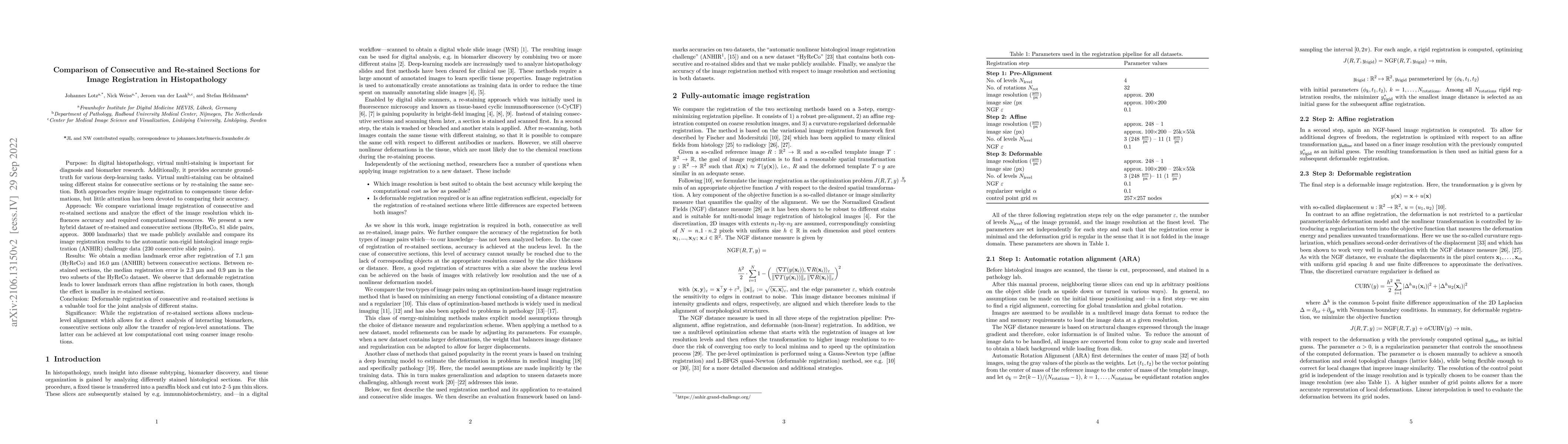 Thumbnail for Comparison of Consecutive and Re-stained Sections for Image Registration
  in Histopathology