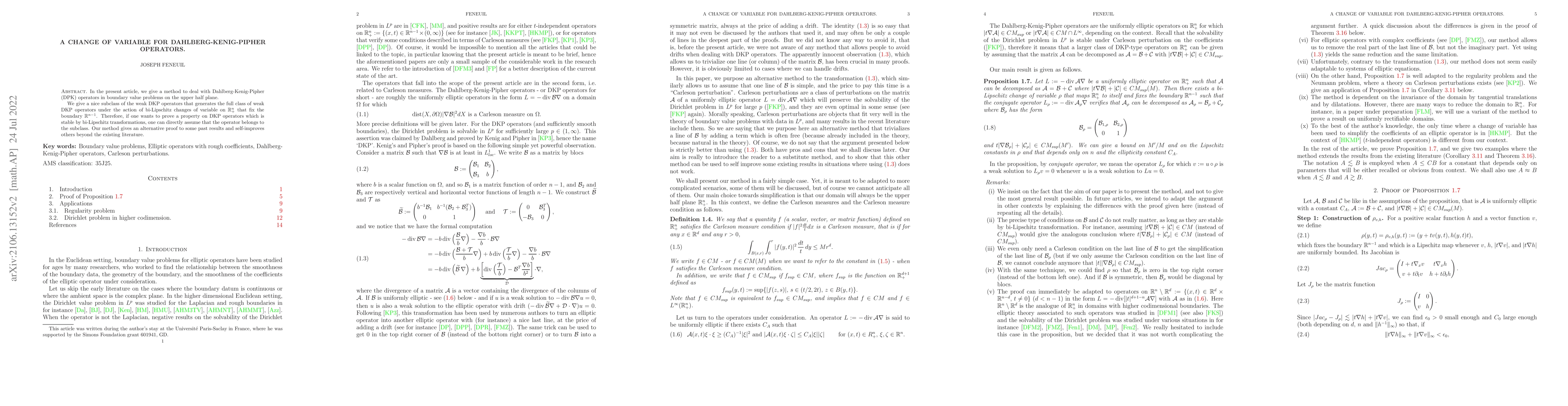 Thumbnail for A change of variable for Dahlberg-Kenig-Pipher operators