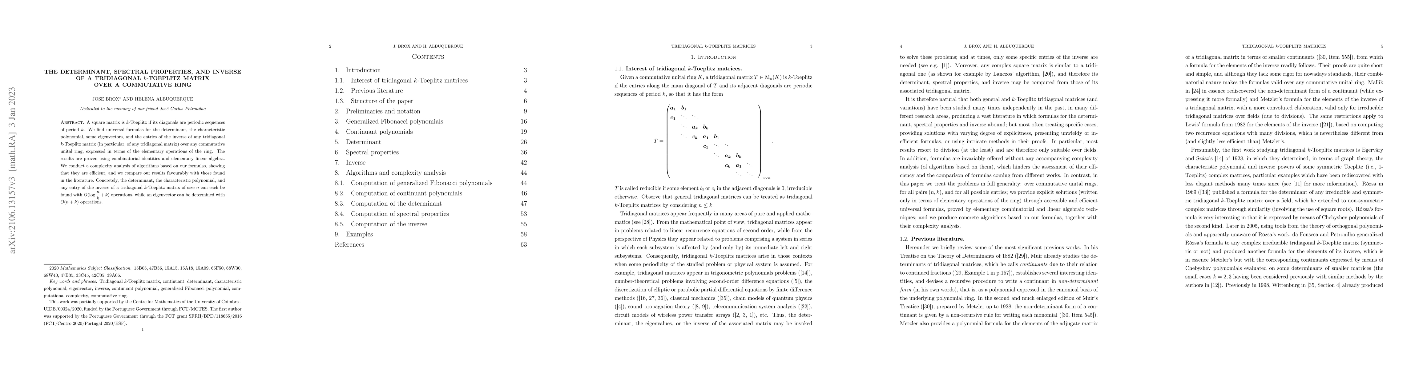 Thumbnail for The determinant, spectral properties, and inverse of a tridiagonal
  $k$-Toeplitz matrix over a commutative ring