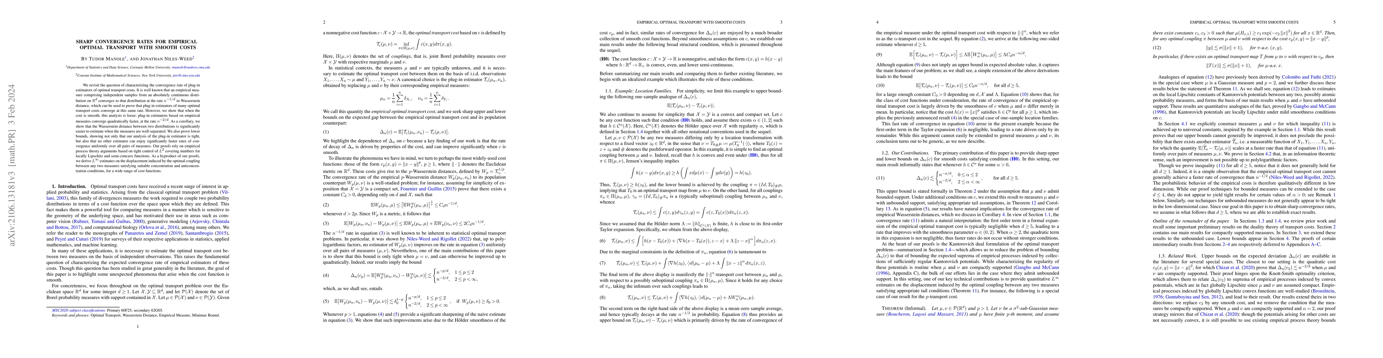 Thumbnail for Sharp Convergence Rates for Empirical Optimal Transport with Smooth
  Costs