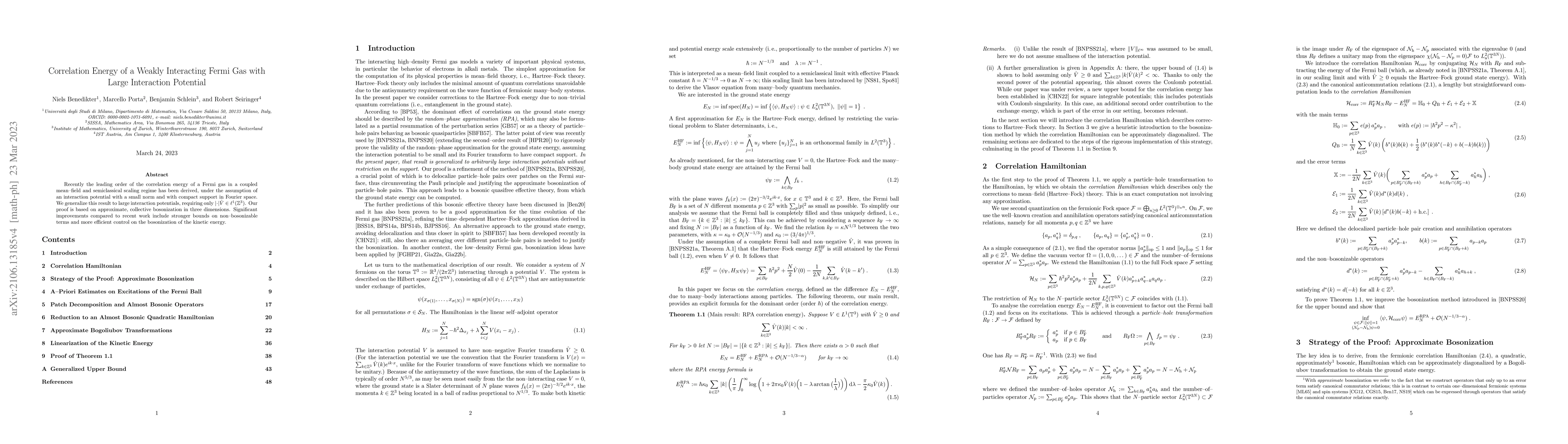 Thumbnail for Correlation Energy of a Weakly Interacting Fermi Gas with Large
  Interaction Potential