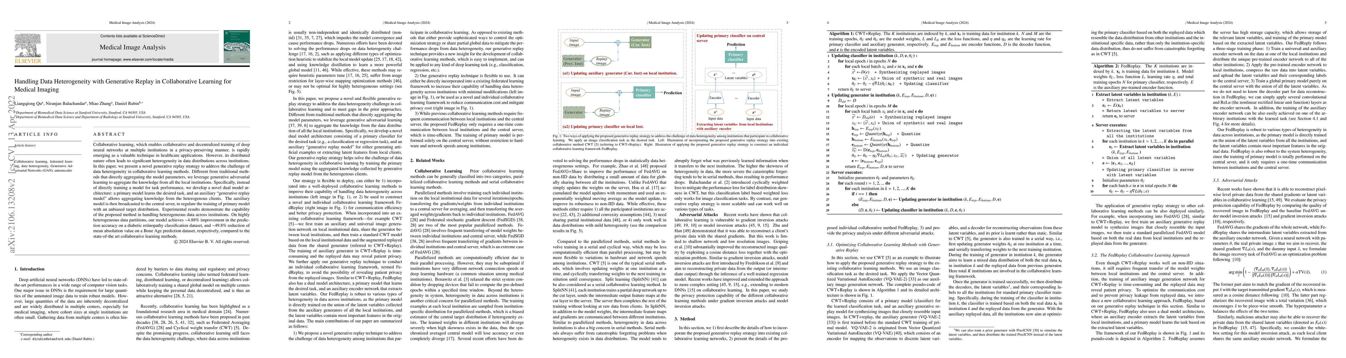 Thumbnail for Handling Data Heterogeneity with Generative Replay in Collaborative
  Learning for Medical Imaging