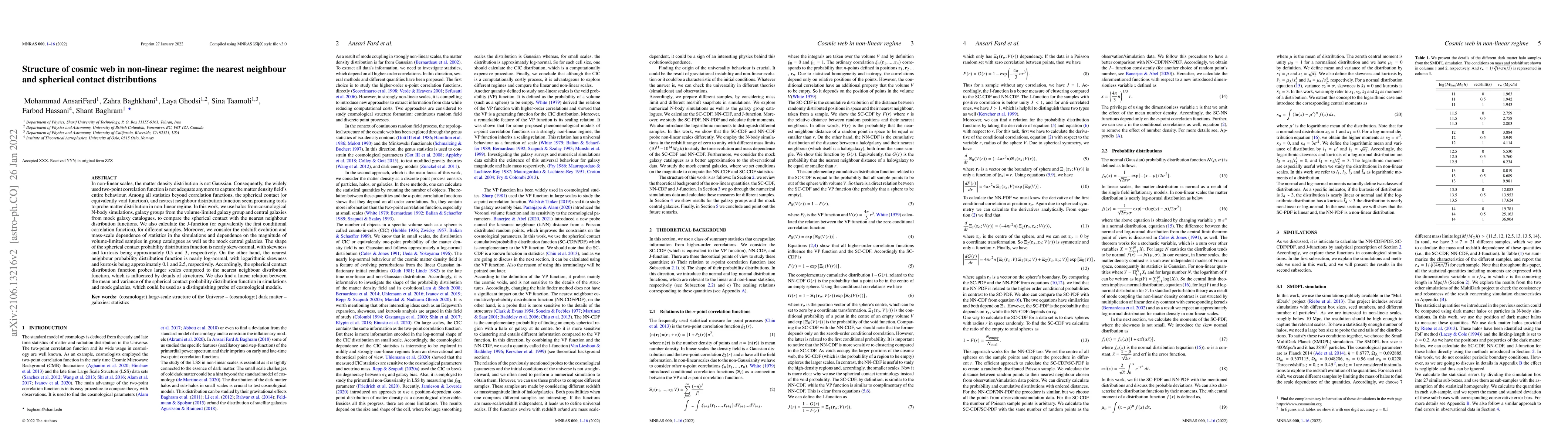 Thumbnail for Structure of cosmic web in non-linear regime: the nearest neighbour and
  spherical contact distributions