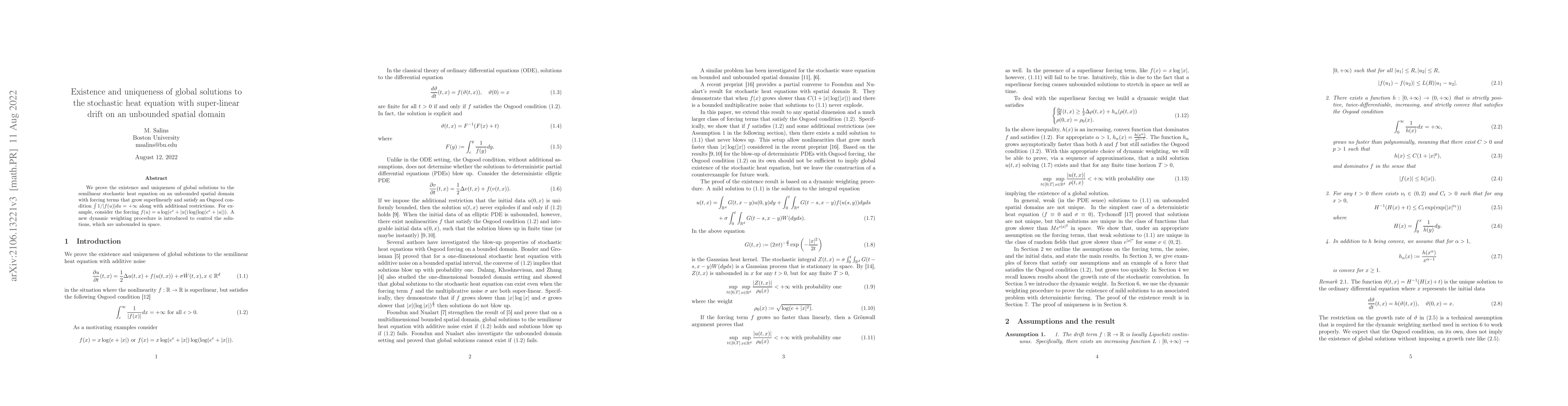 Thumbnail for Existence and uniqueness of global solutions to the stochastic heat
  equation with super-linear drift on an unbounded spatial domain