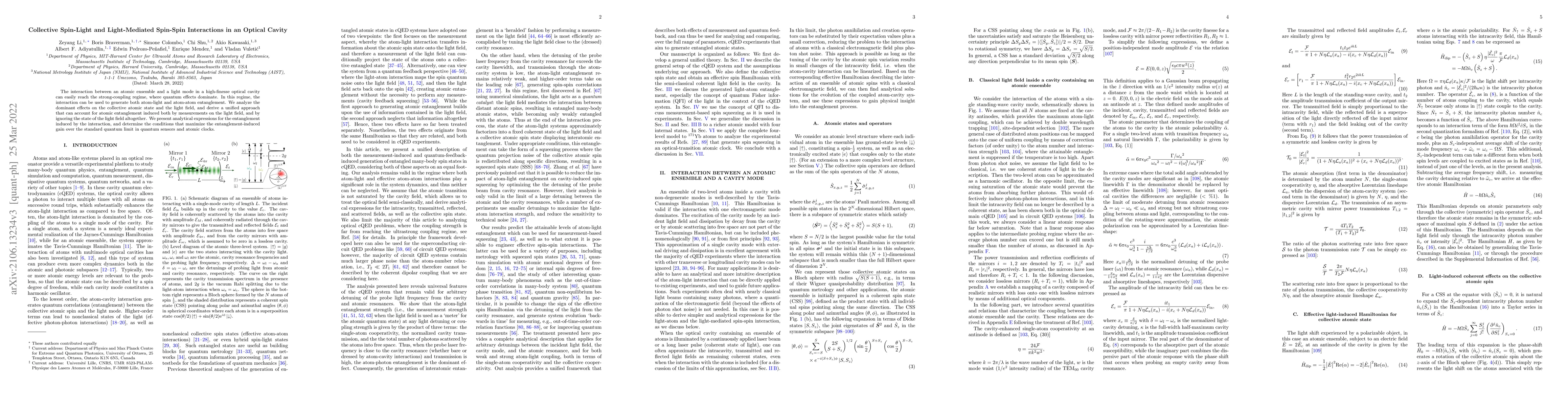 Thumbnail for Collective Spin-Light and Light-Mediated Spin-Spin Interactions in an
  Optical Cavity