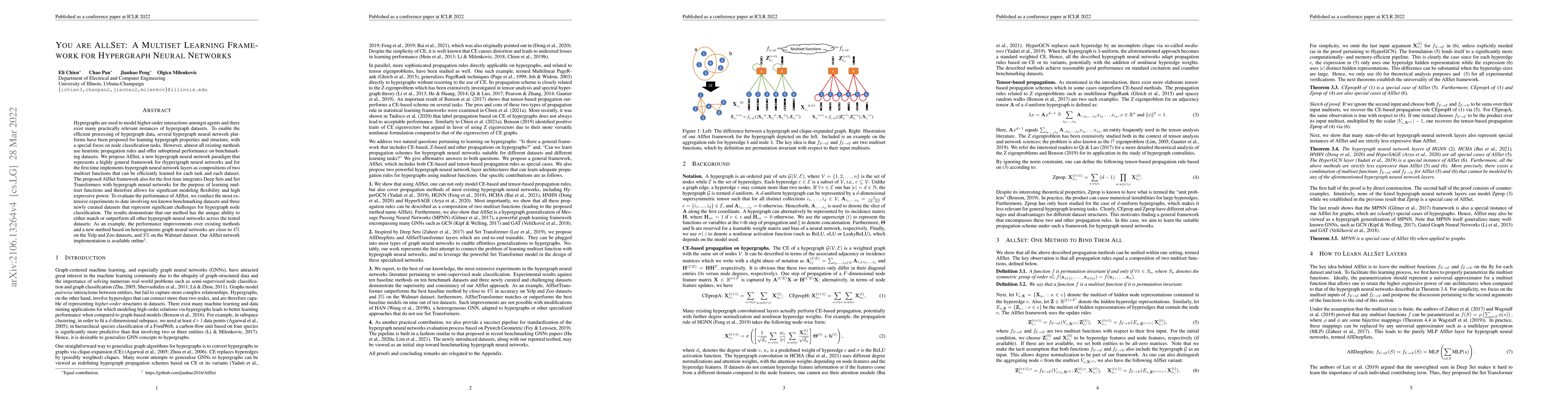 Thumbnail for You are AllSet: A Multiset Function Framework for Hypergraph Neural
  Networks