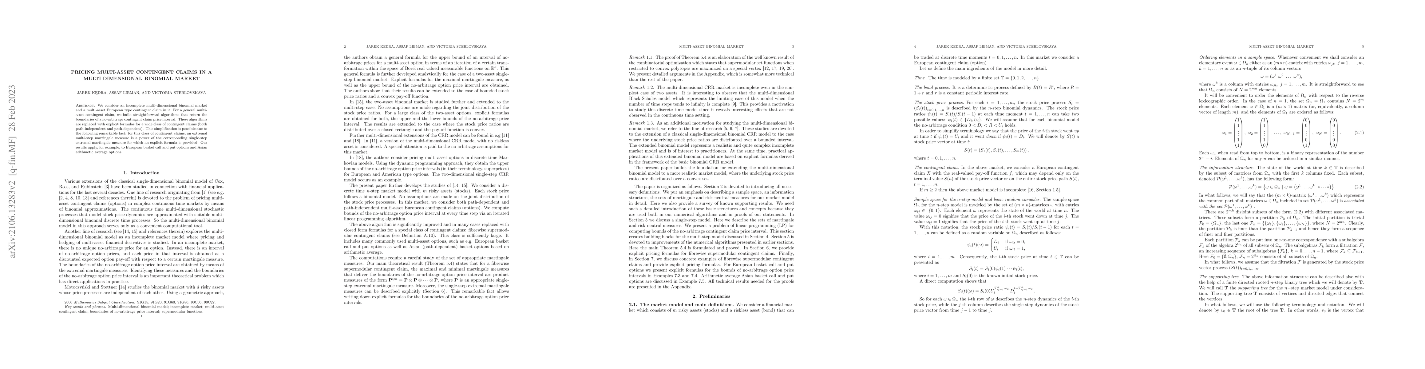 Thumbnail for Pricing multi-asset contingent claims in a multi-dimensional binomial
  market