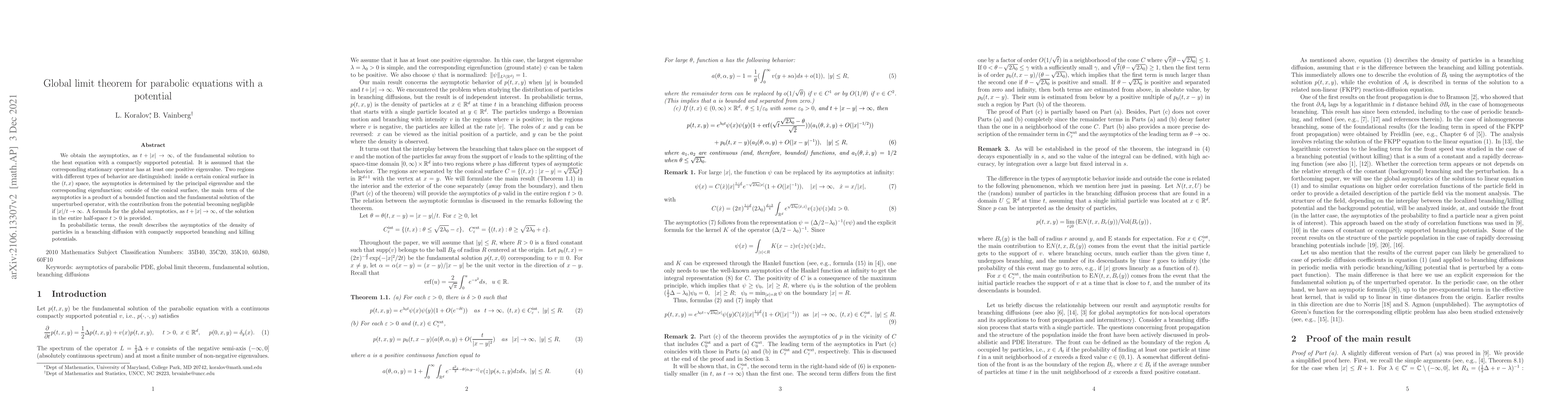 Thumbnail for Global limit theorem for parabolic equations with a potential