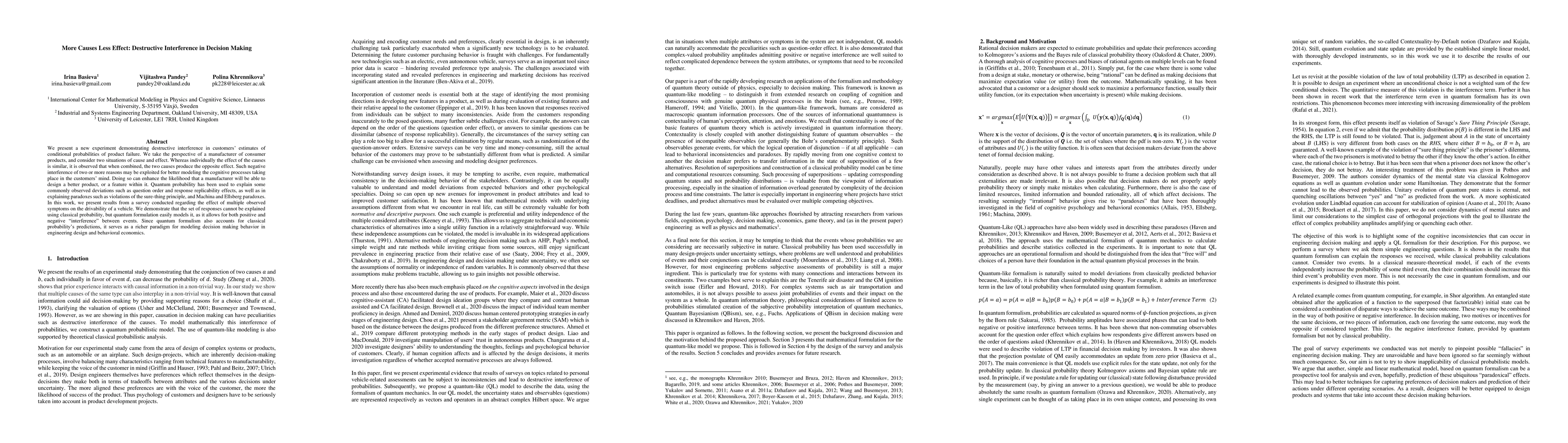 Thumbnail for More Causes Less Effect: Destructive Interference in Decision Making