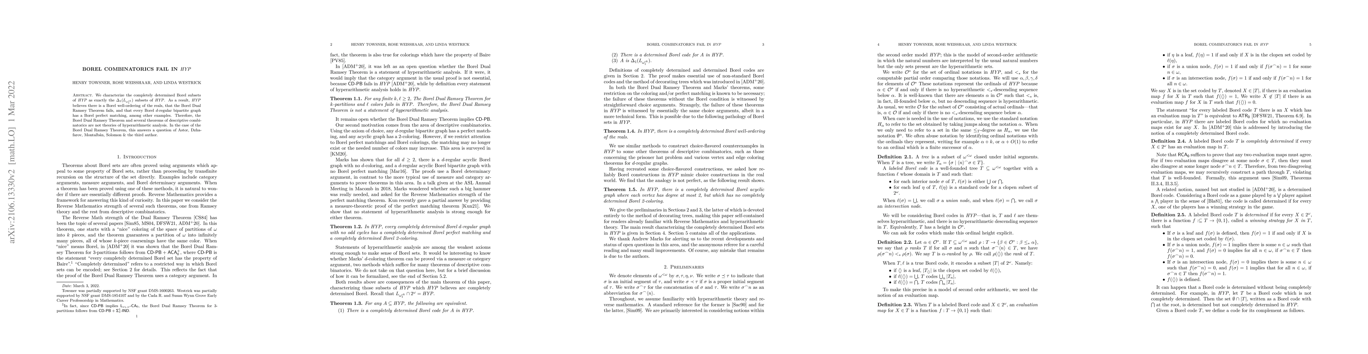 Thumbnail for Borel combinatorics fail in HYP