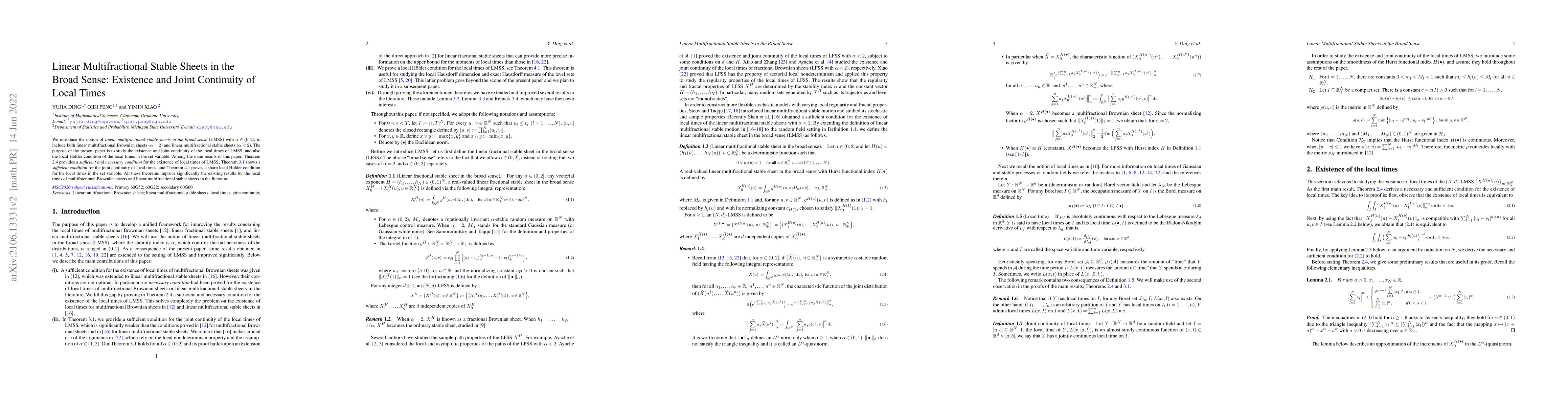Thumbnail for Linear Multifractional Stable Sheets in the Broad Sense: Existence and
  Joint Continuity of Local Times
