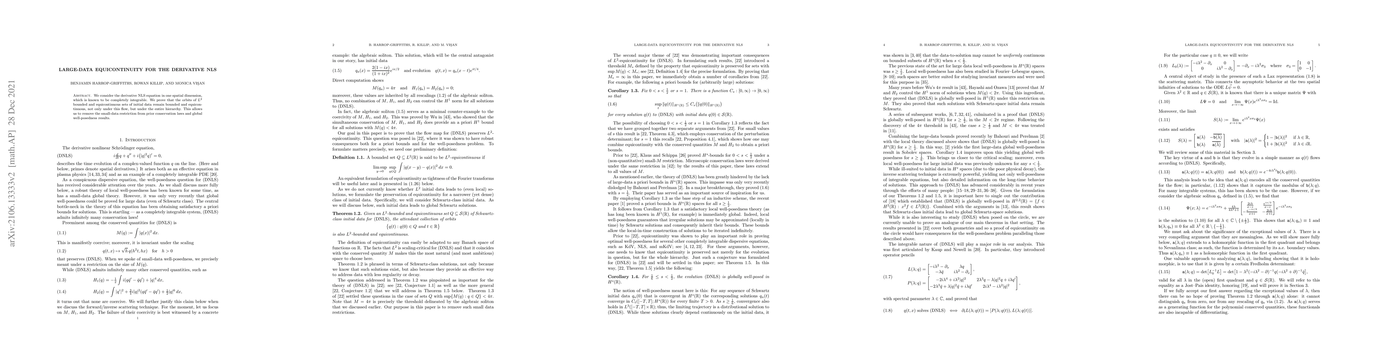 Thumbnail for Large-data equicontinuity for the derivative NLS