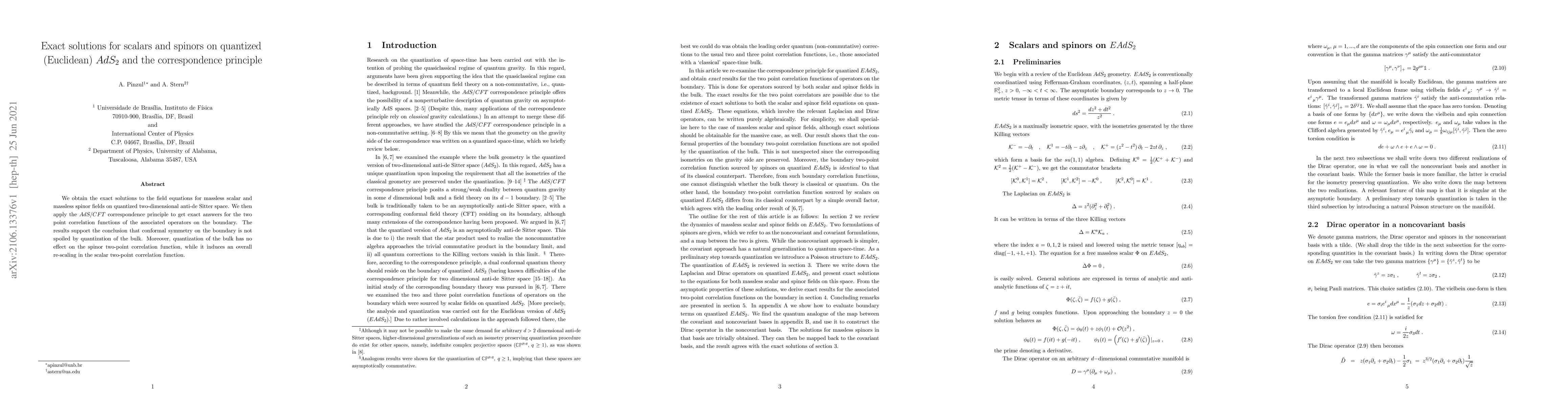 Thumbnail for Exact solutions for scalars and spinors on quantized (Euclidean) $AdS_2$
  and the correspondence principle