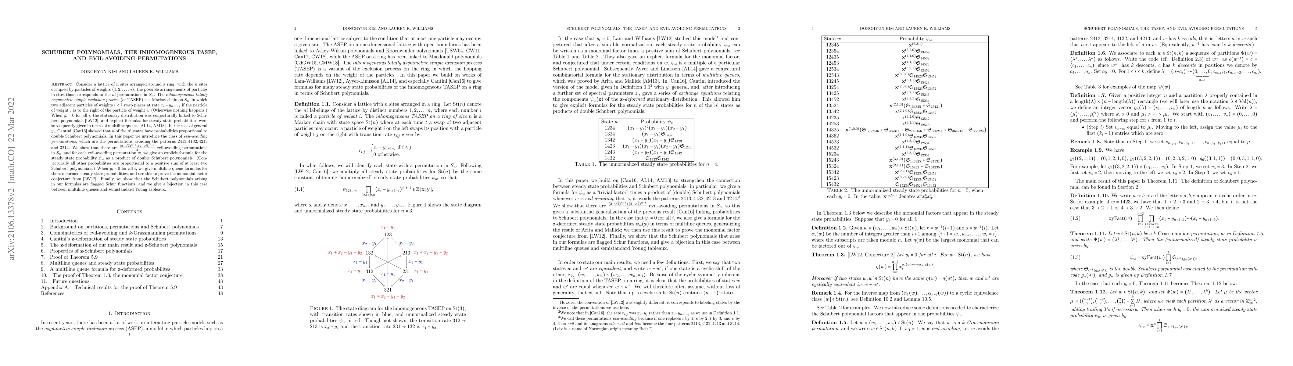 Thumbnail for Schubert polynomials, the inhomogeneous TASEP, and evil-avoiding
  permutations