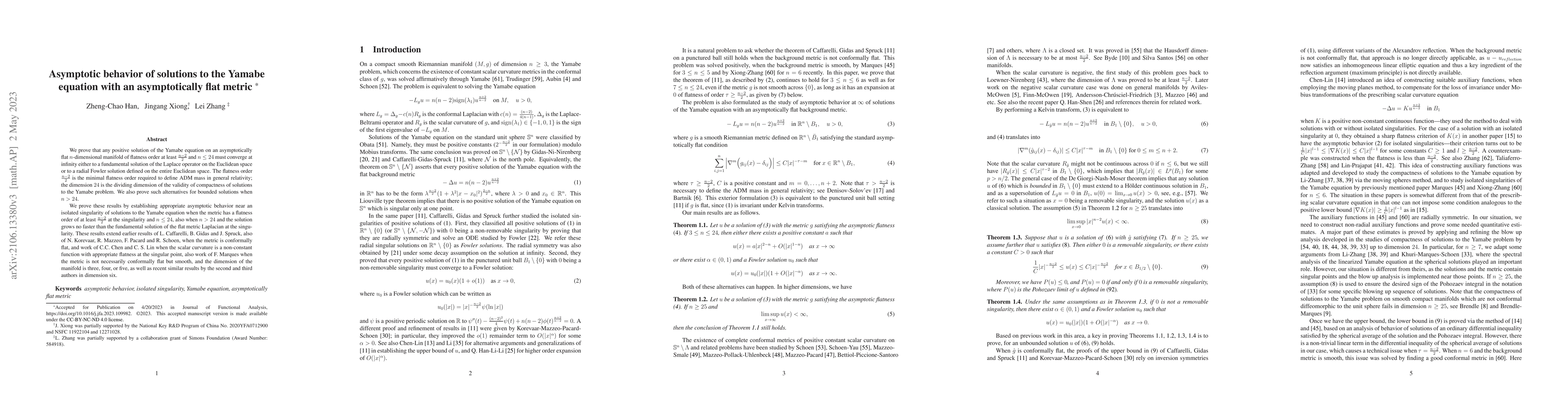 Thumbnail for Asymptotic behavior of solutions to the Yamabe equation with an
  asymptotically flat metric