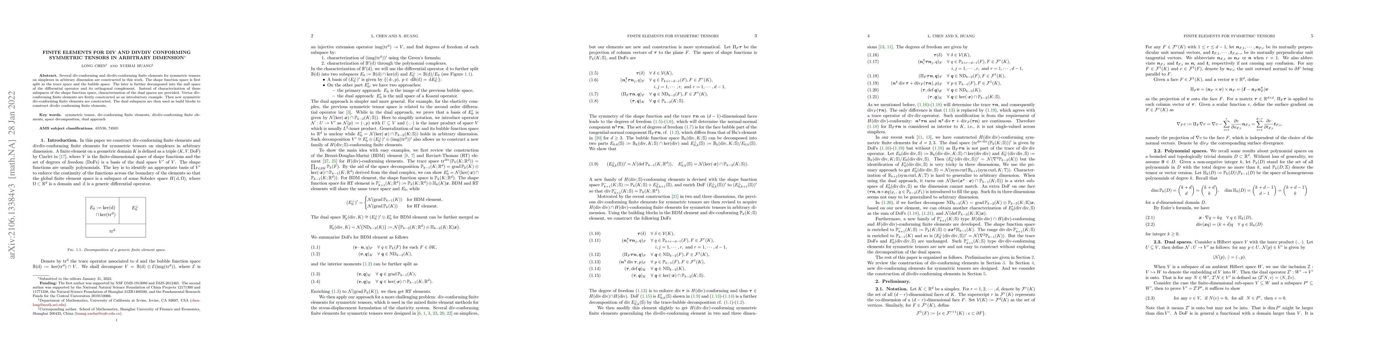 Thumbnail for Finite elements for div and divdiv conforming symmetric tensors in
  arbitrary dimension