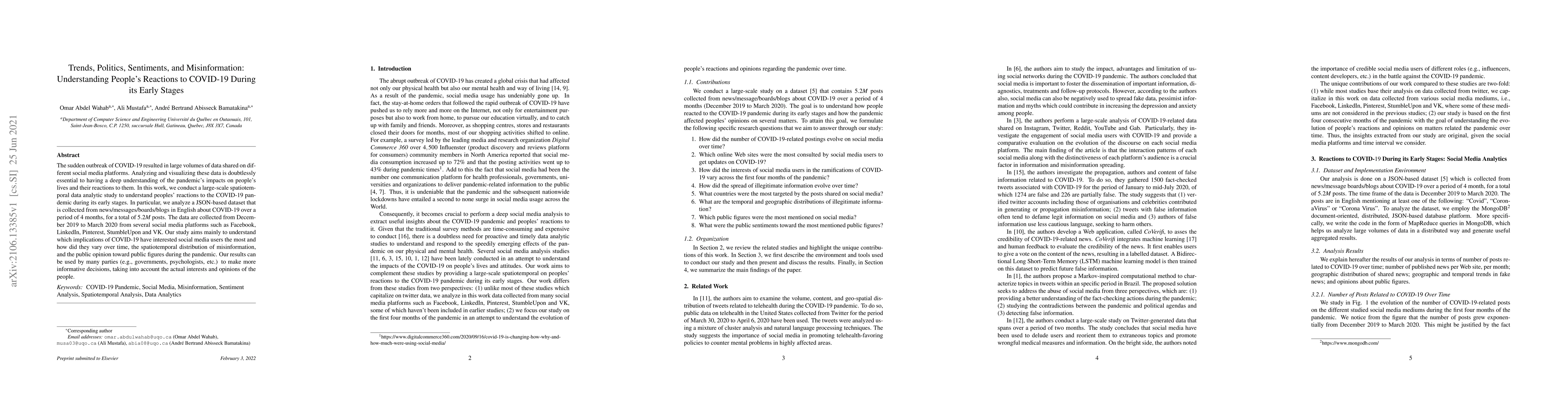 Thumbnail for Trends, Politics, Sentiments, and Misinformation: Understanding People's
  Reactions to COVID-19 During its Early Stages