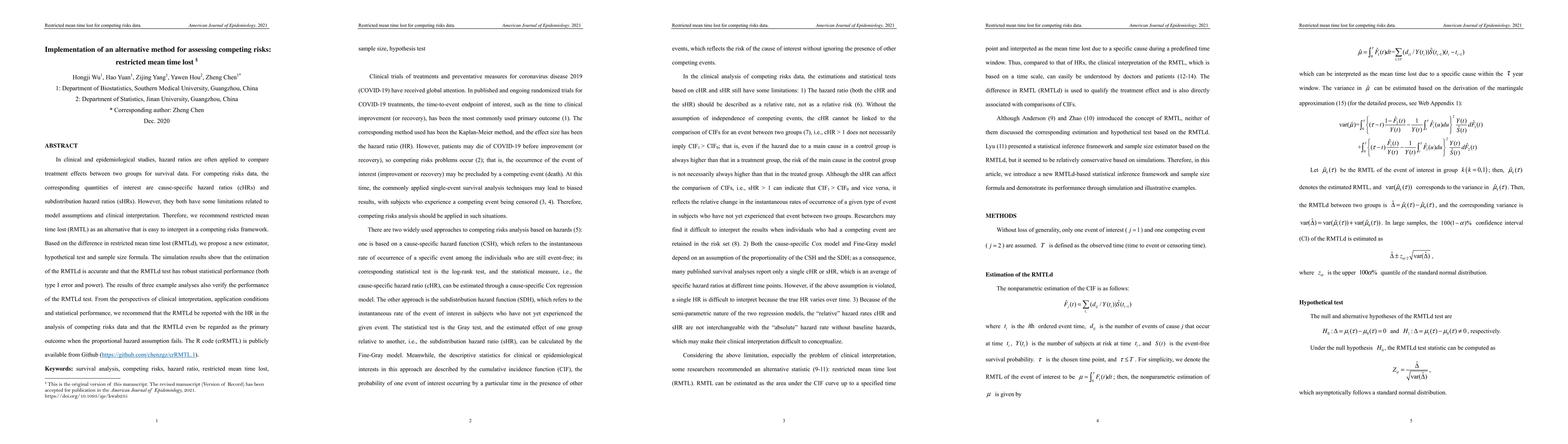 Thumbnail for Implementation of an alternative method for assessing competing risks:
  restricted mean time lost