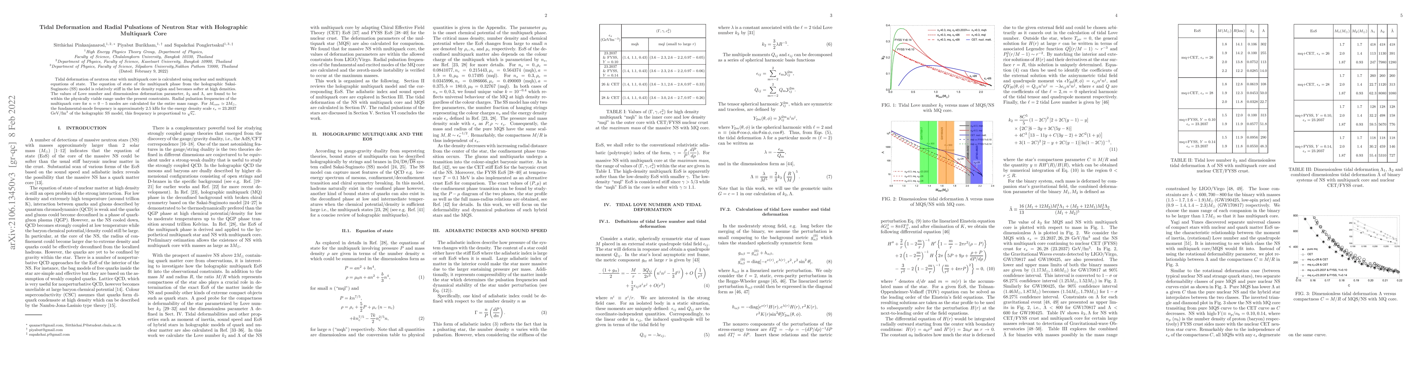 Thumbnail for Tidal Deformation and Radial Pulsations of Neutron Star with Holographic
  Multiquark Core