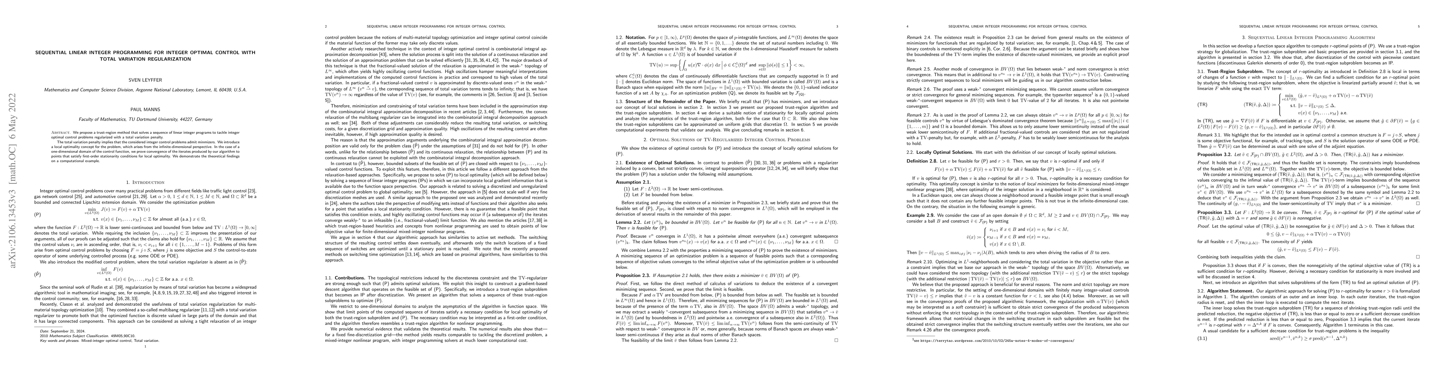 Thumbnail for Sequential Linear Integer Programming for Integer Optimal Control with
  Total Variation Regularization